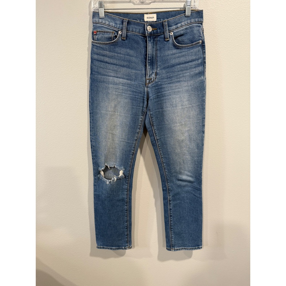 Hudson Women Jeans Mid Rise Straight Leg Distressed‎ Blue Size 27